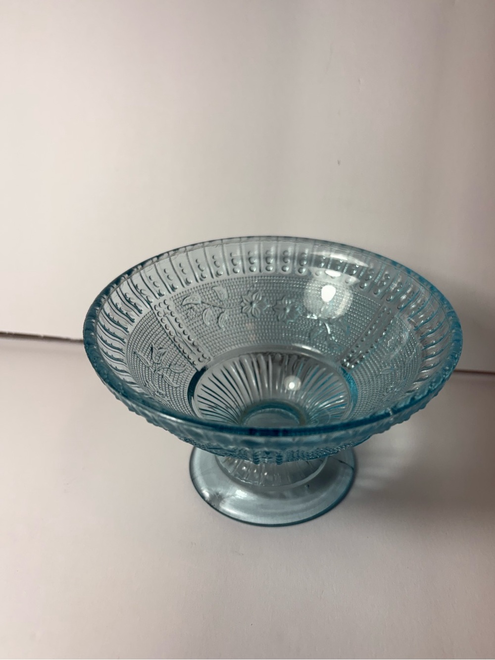 Vintage Blue Glass Footed Bowl Dish